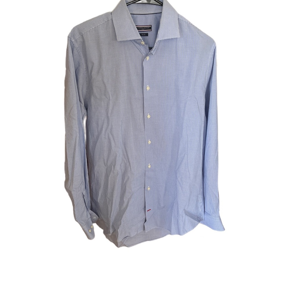 Men's Tommy Hilfiger Long sleeve  Blue Striped Shirt size 40 slim fit